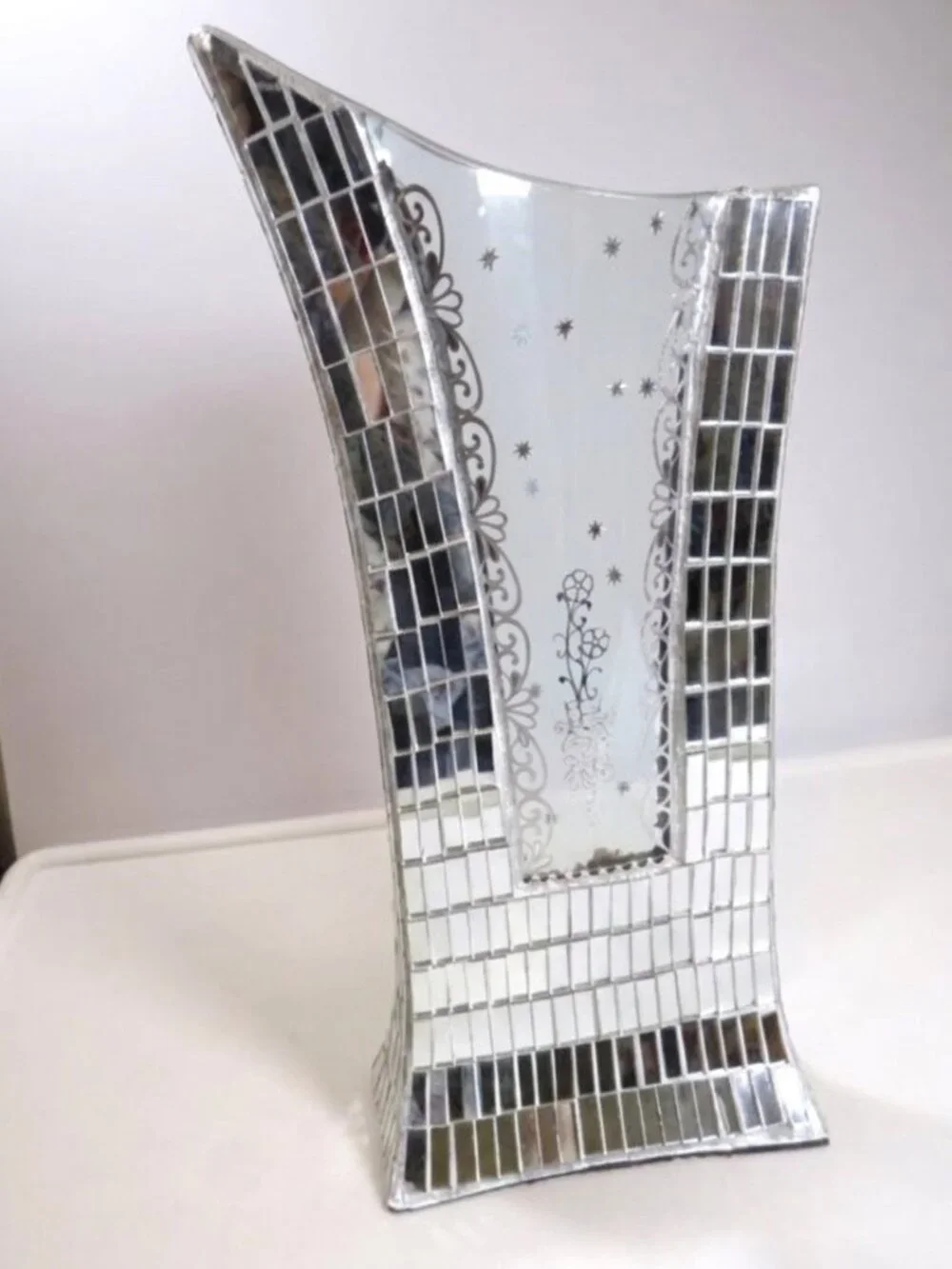 Modern Mosaic Mirrored A-Frame Vase Sculptural Art Statement Piece 16